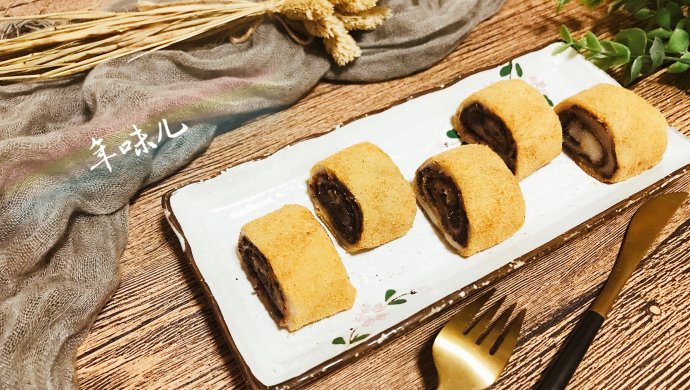 驴打滚 老北京小吃天津耳朵眼传统糯米豆沙卷