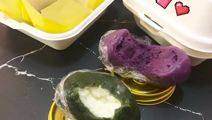 鲜奶青团+紫薯青团