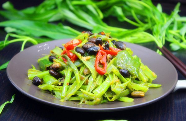 时令家常菜，豆豉炒通菜梗