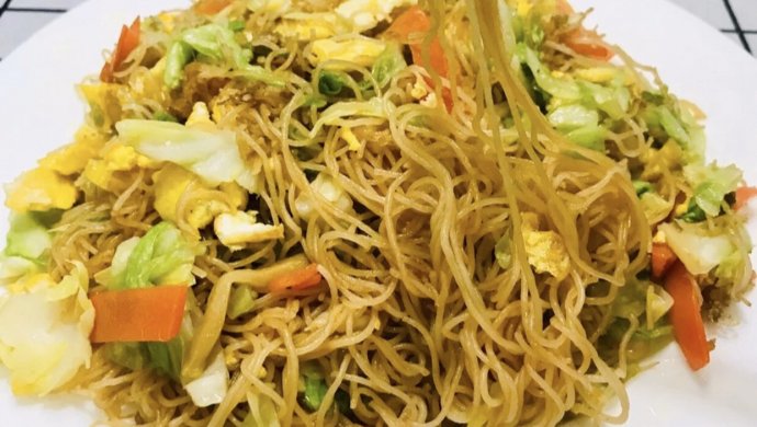 包心菜鸡蛋炒粉丝（河虾炒粉丝）