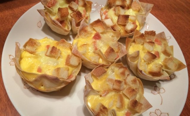 超简单馄饨皮酥脆蛋奶塔