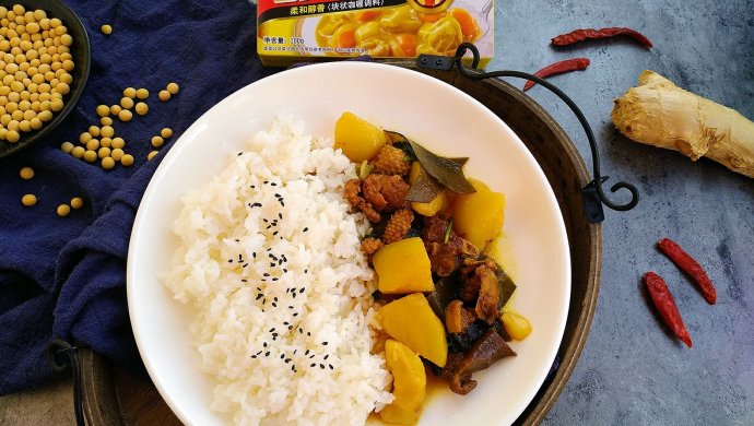 红烧鹅肉咖喱海带饭