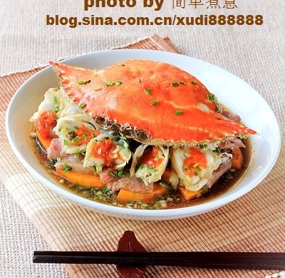 南瓜咸肉蒸膏蟹