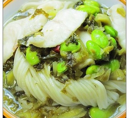 黑鱼咸菜毛豆浇面