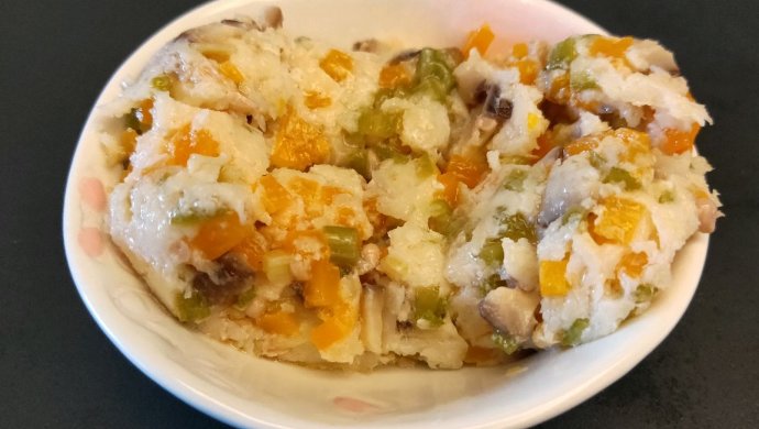 鳕鱼干贝杂蔬蒸糕