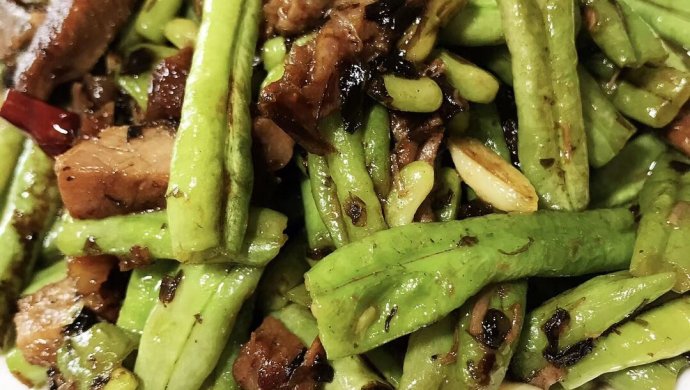 烧肉橄榄菜炒豆角