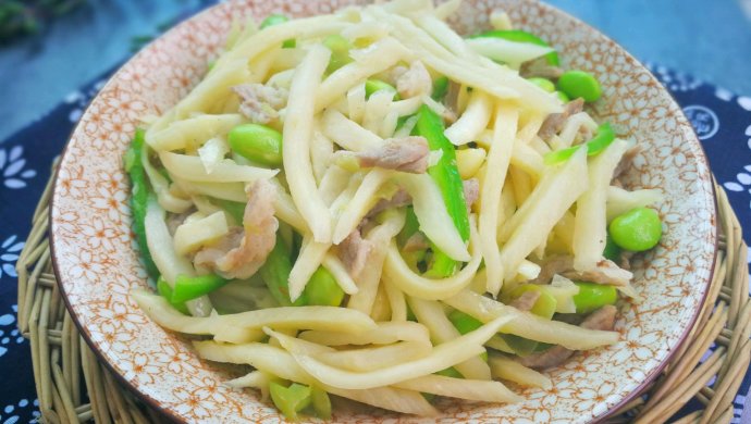 茭白毛豆炒肉丝