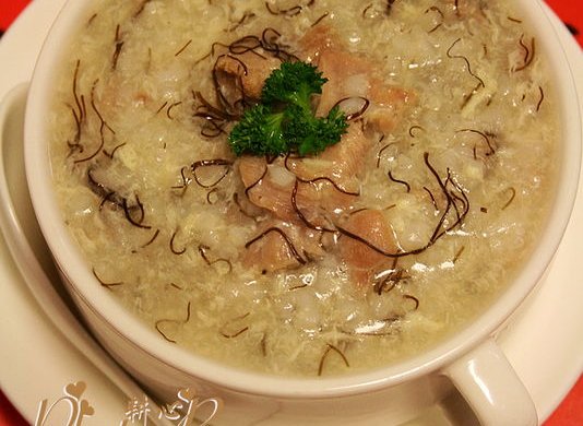 发菜肉片粥