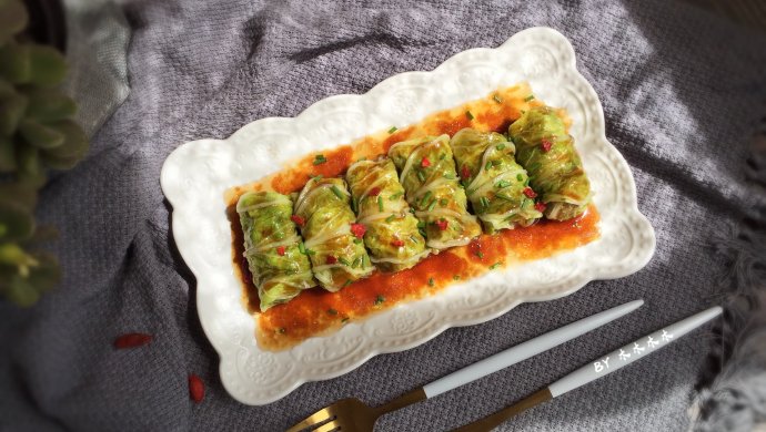 翡翠白玉卷(清蒸肉酿白菜卷)