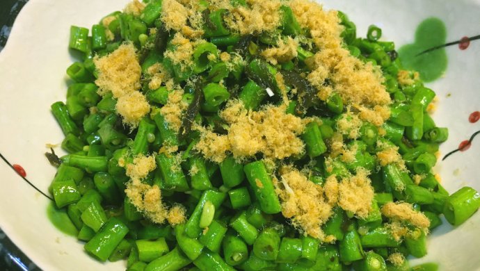 橄榄菜肉松炒豆角粒