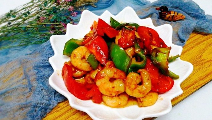 青红椒炒青虾仁+