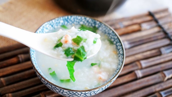 青菜鲜虾粥